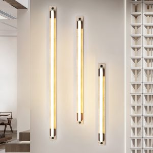 Slonevyr - Kinkiet nowoczesny orzech/żółty trawertyn do salonu, Ø5 x 60/80/100