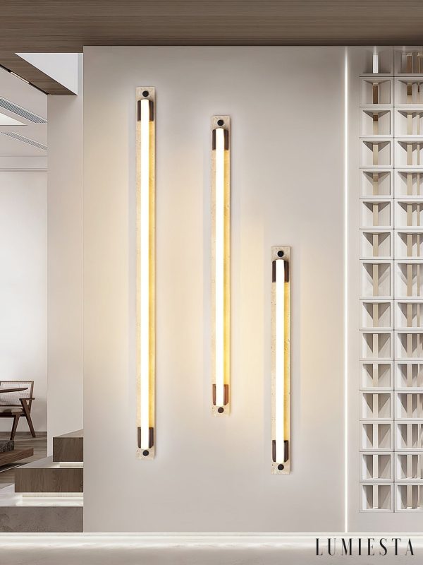 Slonevyr - Kinkiet nowoczesny orzech/żółty trawertyn do salonu, Ø5 x 60/80/100