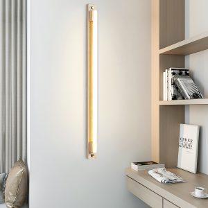 Slonevyr - Kinkiet nowoczesny orzech/żółty trawertyn do salonu, Ø5 x 60/80/100