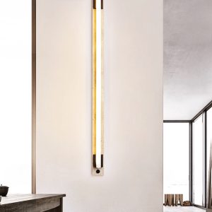 Slonevyr - Kinkiet nowoczesny orzech/żółty trawertyn do salonu, Ø5 x 60/80/100