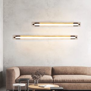 Slonevyr - Kinkiet nowoczesny orzech/żółty trawertyn do salonu, Ø5 x 60/80/100