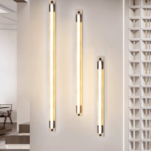 Slonevyr - Kinkiet nowoczesny orzech/żółty trawertyn do salonu, Ø5 x 60/80/100