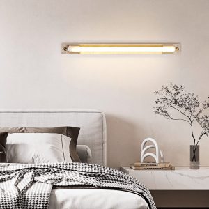 Slonevyr - Kinkiet nowoczesny orzech/żółty trawertyn do salonu, Ø5 x 60/80/100