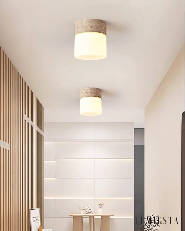 Soliventa - Lampa sufitowa trawertynowa, żółty lub szary do korytarza, Ø12x13 cm