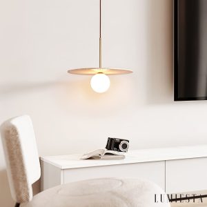 Salotawa - Lampa wisząca trawertynowa, żółty trawertyn nad stół, Ø40/150 cm