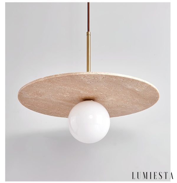 Salotawa - Lampa wisząca trawertynowa, żółty trawertyn nad stół, Ø40/150 cm