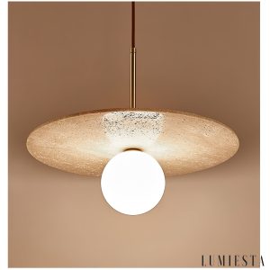 Salotawa - Lampa wisząca trawertynowa, żółty trawertyn nad stół, Ø40/150 cm