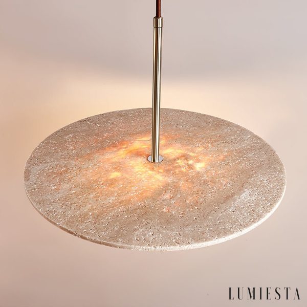 Salotawa - Lampa wisząca trawertynowa, żółty trawertyn nad stół, Ø40/150 cm