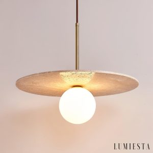 Salotawa - Lampa wisząca trawertynowa, żółty trawertyn nad stół, Ø40/150 cm