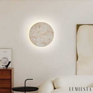 Solatva - Lampa wisząca trawertynowa, żółta, ściemnialna do salonu, Ø30 x H30 cm