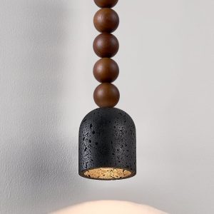 Spartis - Lampa wisząca travertynowo-drewniana, żółty/orzech, nad stół Ø10x22cm