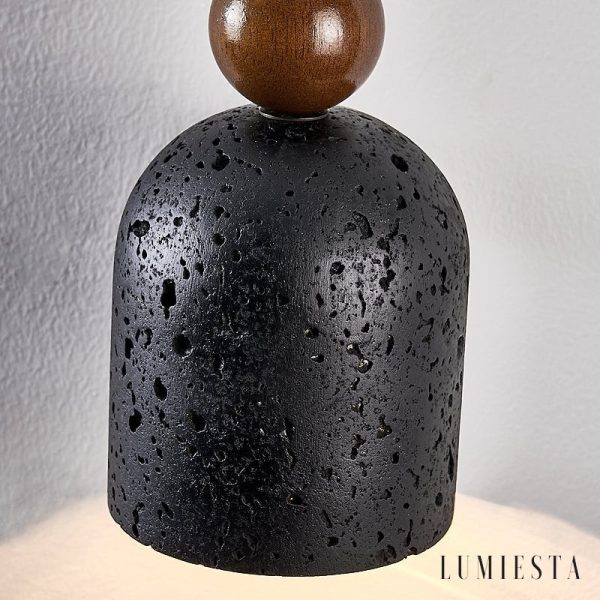 Spartis - Lampa wisząca travertynowo-drewniana, żółty/orzech, nad stół Ø10x22cm