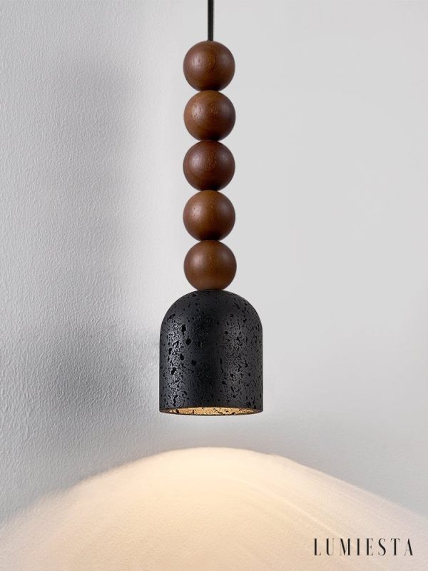 Spartis - Lampa wisząca travertynowo-drewniana, żółty/orzech, nad stół Ø10x22cm