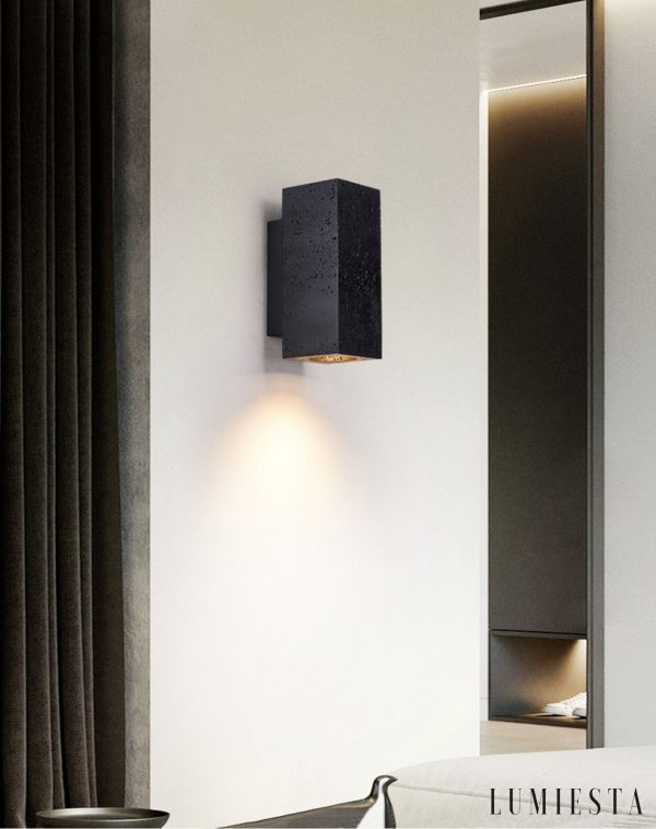 Strombolis - Kinkiet trawertynowy czarny, elegancki do sypialni 7x16/7x23 cm