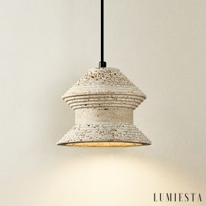 Taorminae - Lampa wisząca trawertynowa, żółta do jadalni, Ø14/16/18 cm