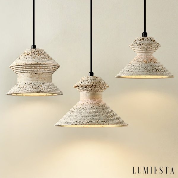 Taorminae - Lampa wisząca trawertynowa, żółta do jadalni, Ø14/16/18 cm