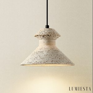 Taorminae - Lampa wisząca trawertynowa, żółta do jadalni, Ø14/16/18 cm