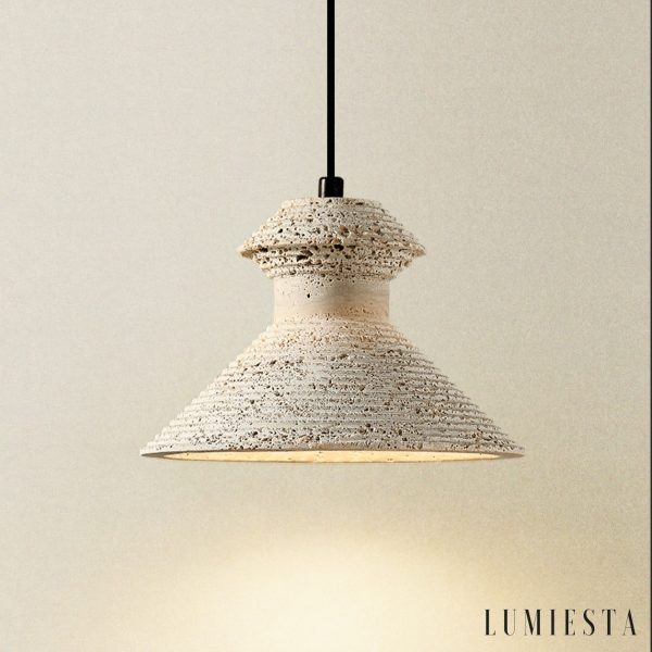 Taorminae - Lampa wisząca trawertynowa, żółta do jadalni, Ø14/16/18 cm