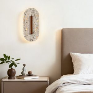 Taravyn - Lampa wisząca z żółtego trawertynu i orzecha, do salonu Ø14x30 cm