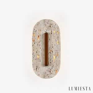 Taravyn - Lampa wisząca z żółtego trawertynu i orzecha, do salonu Ø14x30 cm