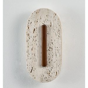 Taravyn - Lampa wisząca z żółtego trawertynu i orzecha, do salonu Ø14x30 cm