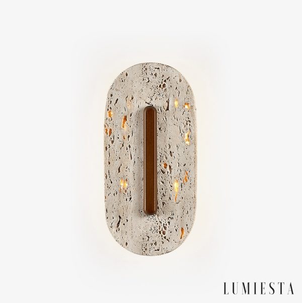 Taravyn - Lampa wisząca z żółtego trawertynu i orzecha, do salonu Ø14x30 cm