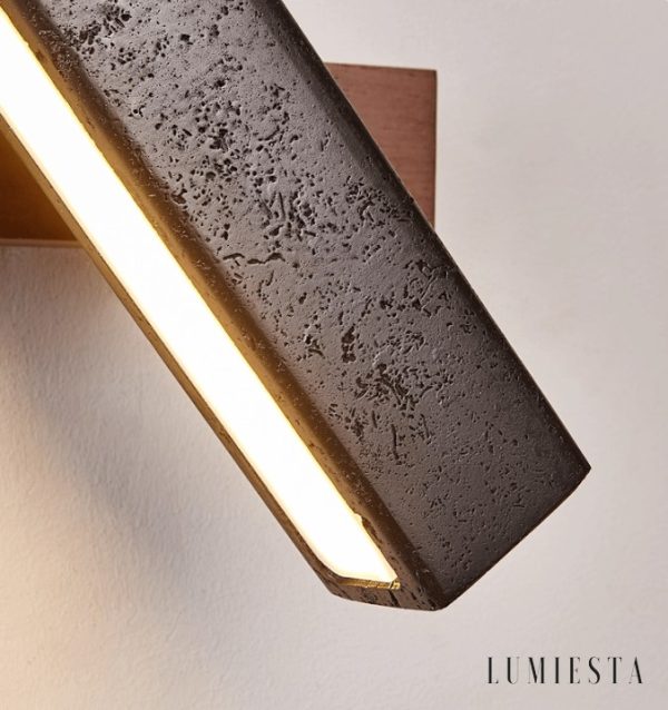 Torinia - Kinkiet nowoczesny drewniany, czarny trawertyn, do salonu, 18x20 cm