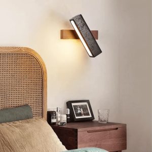 Torinia - Kinkiet nowoczesny drewniany, czarny trawertyn, do salonu, 18x20 cm