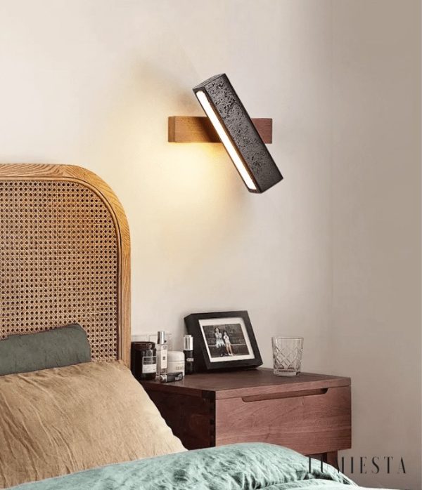 Torinia - Kinkiet nowoczesny drewniany, czarny trawertyn, do salonu, 18x20 cm