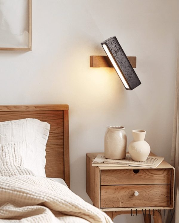 Torinia - Kinkiet nowoczesny drewniany, czarny trawertyn, do salonu, 18x20 cm