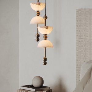 Torinolux - Lampa wisząca alabastrowa, brązowo-biała do jadalni Ø15×43cm
