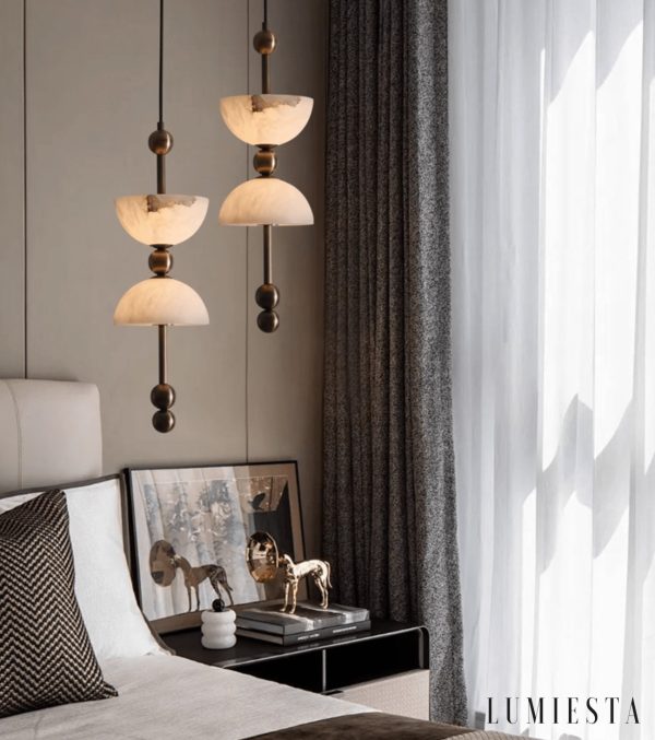 Torinolux - Lampa wisząca alabastrowa, brązowo-biała do jadalni Ø15×43cm