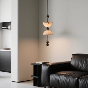 Torinolux - Lampa wisząca alabastrowa, brązowo-biała do jadalni Ø15×43cm