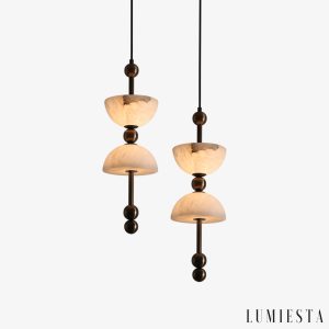 Torinolux - Lampa wisząca alabastrowa, brązowo-biała do jadalni Ø15×43cm