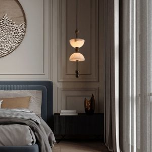 Torinolux - Lampa wisząca alabastrowa, brązowo-biała do jadalni Ø15×43cm