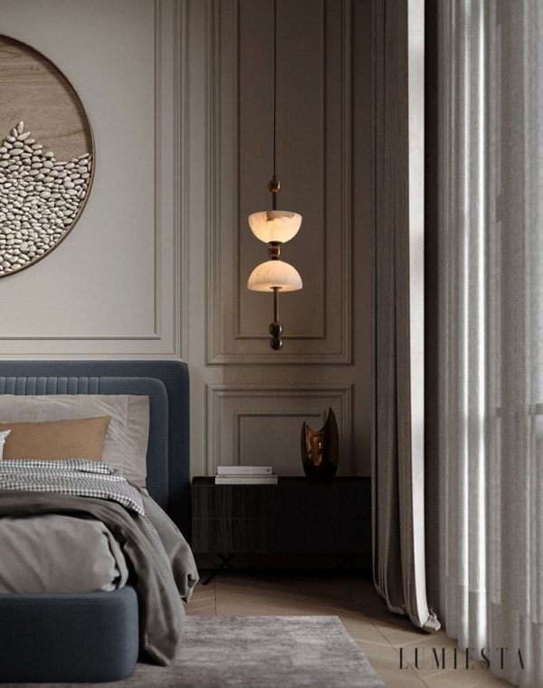 Torinolux - Lampa wisząca alabastrowa, brązowo-biała do jadalni Ø15×43cm