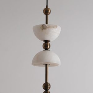 Torinolux - Lampa wisząca alabastrowa, brązowo-biała do jadalni Ø15×43cm