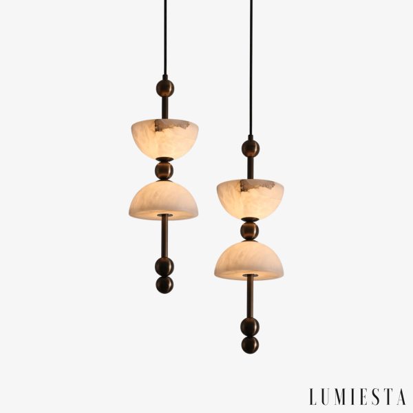 Torinolux - Lampa wisząca alabastrowa, brązowo-biała do jadalni Ø15×43cm