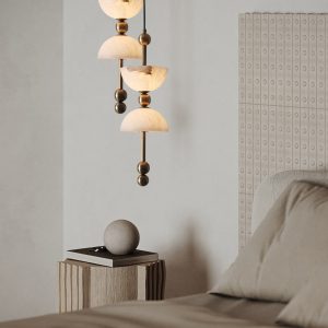 Torinolux - Lampa wisząca alabastrowa, brązowo-biała do jadalni Ø15×43cm