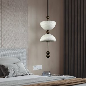 Torinolux - Lampa wisząca alabastrowa, brązowo-biała do jadalni Ø15×43cm
