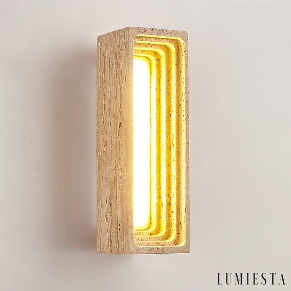 Tiveryn - Kinkiet trawertynowy żółty, nowoczesny do salonu ∅7x23 cm