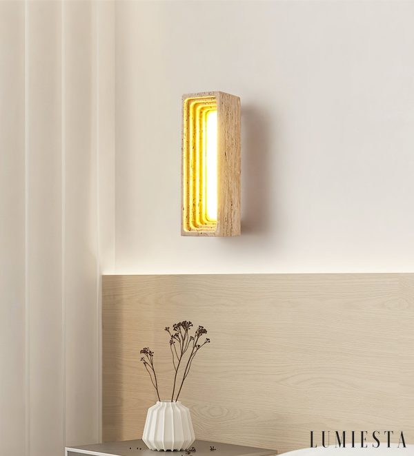 Tiveryn - Kinkiet trawertynowy żółty, nowoczesny do salonu ∅7x23 cm