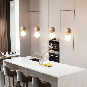 Travena - Lampa wisząca trawertynowa, żółto-biała do jadalni, Ø10/Ø15/Ø30/60 cm