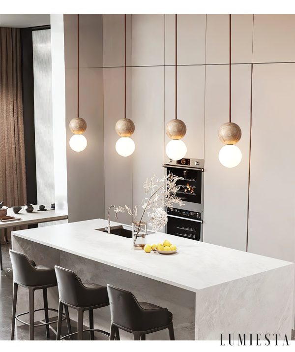 Travena - Lampa wisząca trawertynowa, żółto-biała do jadalni, Ø10/Ø15/Ø30/60 cm