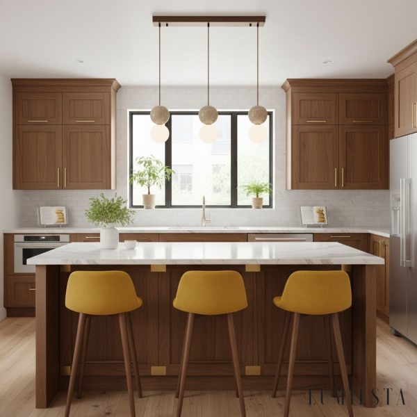 Travena - Lampa wisząca trawertynowa, żółto-biała do jadalni, Ø10/Ø15/Ø30/60 cm