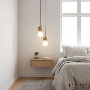 Travena - Lampa wisząca trawertynowa, żółto-biała do jadalni, Ø10/Ø15/Ø30/60 cm
