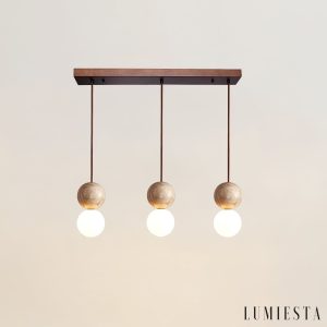 Travena - Lampa wisząca trawertynowa, żółto-biała do jadalni, Ø10/Ø15/Ø30/60 cm