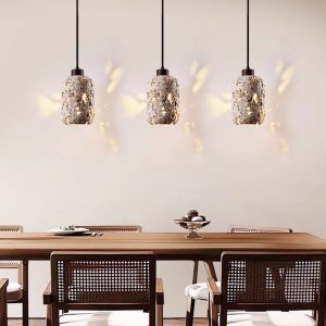 Travenca - Lampa wisząca trawertynowa, żółta, nad stół, Ø13 x 21 cm