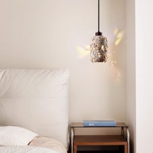 Travenca - Lampa wisząca trawertynowa, żółta, nad stół, Ø13 x 21 cm