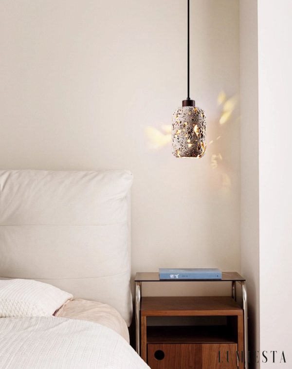 Travenca - Lampa wisząca trawertynowa, żółta, nad stół, Ø13 x 21 cm